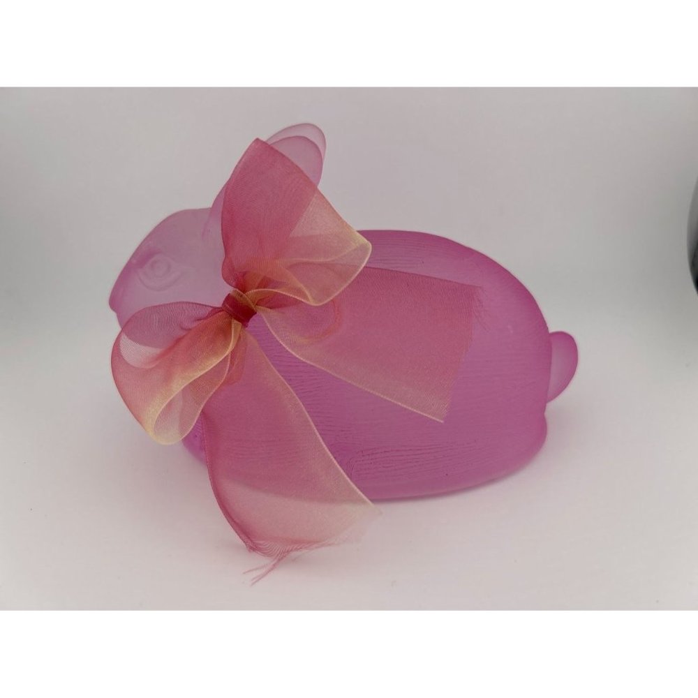 Pink Glass‎ Easter Bunny Textured Decorative With Bow